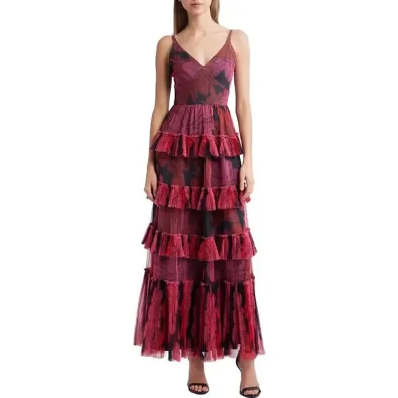 hutch freya sleeveless tiered tulle maxi dress NWOT Anthropologie Hutch Freya Sleeveless Tiered Tulle Maxi Dress in Brick Red S